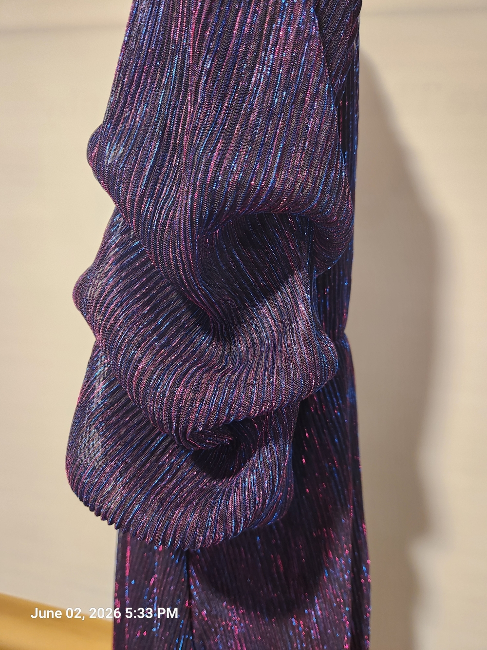 BloomChic Iridescent Purple Midi Dress with Puff Sleeves - Picture 3 of 7